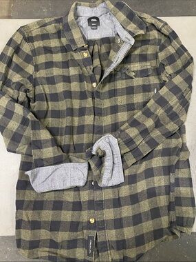 Vans Olive and Black Plaid Flannel Button-Down Shirt